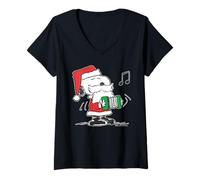 Womens Snoopy Peanuts Xmas Santa Music Treats Classic 80s Gifts V-Neck T-Shirt