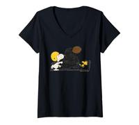 Womens Snoopy Woodstock Retro Football Team Friends Classic Game V-Neck T-Shirt