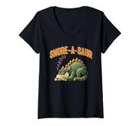 Womens Snore-A-Saur Dinosaur Sleep Puns V-Neck T-Shirt