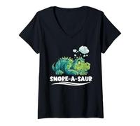 Womens Snore-A-Saur Dinosaur Sleep Puns - V-Neck T-Shirt