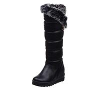 Women's Snow Boots Fleece Lined Warm Knee High Booties Water-Resistant Sherpa Walking Sneakers Outdoor Anti-Slip Mid Calf Sports Casual Platform Shoes Thermal Footwear Size 3-7