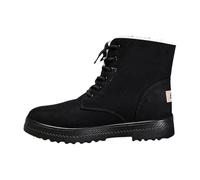 Womens Snow Boots Fluffy Faux Fur Lined Boots Winter Warm Booties Ladies Comfortable Breathable Walking Shoes Lace Up Low Heel Round Toe Booties Outdoor Ladies Walking Shoes Black