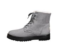 Womens Snow Boots Fluffy Faux Fur Lined Boots Winter Warm Booties Ladies Comfortable Breathable Walking Shoes Lace Up Low Heel Round Toe Booties Outdoor Ladies Walking Shoes Grey