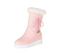 Womens Snow Boots Girls Stylish Mid Calf Boots Warm Lined Side Zipper Chunky Heel for Winter Hiking and Party