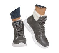 Women's Snow Boots Short Fleece Lined Thickened Boots for Cold Weather Thermal Winter Boots Lace up High Top Sneakers Dark Gray Footwear Size 5