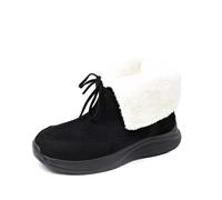 Womens Snow Boots Wide Calf Fold Over Fleece Lined Non Slip Short Ankle Outdoor Walk Booties Fluffy Winter Shoes for Women (Black, 6)