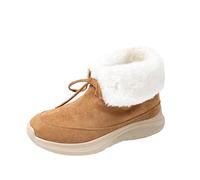 Womens Snow Boots Wide Calf Fold Over Fleece Lined Non Slip Short Ankle Outdoor Walk Booties Fluffy Winter Shoes for Women (Brown, 7)