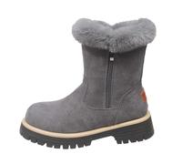 Women's Snow Boots Wide Calf Zip Up Fleece Lined Non Slip Short Boots Outdoor Walk Booties Fluffy Winter Shoes for Women (Grey, 5)