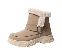 Women's Snow Boots Wide Fit Zip Up Fleece Lined Non Slip Short Boots Wide Calf Outdoor Walk Booties Fluffy Shoes for Women (Khaki, 5.5)