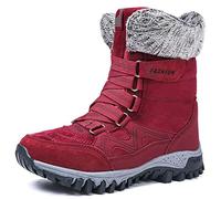 Womens Snow Boots Winter Fur Lined Warm Ankle Boots Lace up Anti-Slip Shoes for Outdoor Walking Hiking Trekking 4.5UK Women Red 8.86" Heel to Toe