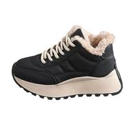 Womens Snow Boots Winter Warm Fur Lined Ankle Boots Ladies Comfortable Platform Sneakers Lightweight Lace Up Walking Booties Anti Slip Trekking Boot Size 3-8 Black