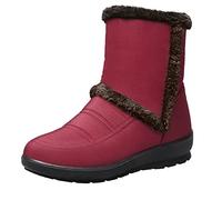 Women's Snow Boots Winter Warm Lined Slip On Outdoor Booties Comfortable Shoes Non Slip Cold Weather Footwear For Ladies (Red, 5.50)