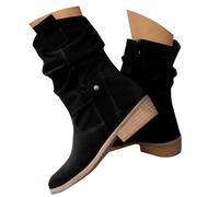 Women's Snow Boots with Block Heel Winter Boots Women's Lined Elegant Chelsea Boots Leopard Print Ankle Boots Short Shaft Slip On Boots Thermal Boots Transition Boots Snow Boots, black, 12 UK