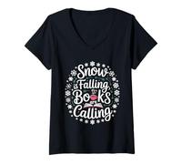 Womens Snow is Falling Books are Calling Design V-Neck T-Shirt