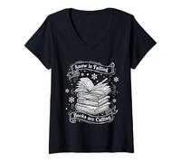 Womens Snow is Falling Books are Calling Funny Winter Reading V-Neck T-Shirt