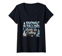 Womens Snow is Falling Books are Calling Funny Winter Reading V-Neck T-Shirt