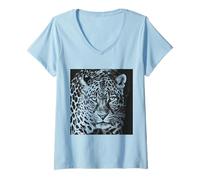 Women's Snow Leopard Cheetah Jaguar Panther Cat Face Black Gift V-Neck T-Shirt