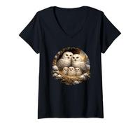 Women's Snow Owl Bird Bird Watcher Spring Bird of Prey Owl V-Neck T-Shirt