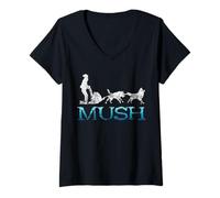Women's Snow Sleding Mush Mushing Alaska Winter Sport Sled Dog V-Neck T-Shirt
