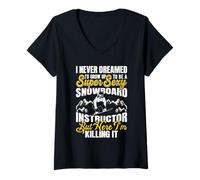 Womens Snowboard Instructor HERE I'm Killing IT Funny Snowboarder V-Neck T-Shirt