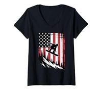 Women's Snowboard USA Flag Snowboarder American Snowboarding V-Neck T-Shirt