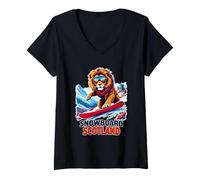 Womens Snowboarding Lion Adventure in Scotland V-Neck T-Shirt