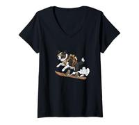 Womens Snowboarding Steampunk Dog Border Collie Rider V-Neck T-Shirt