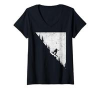 Womens Snowboarding Steep Drop Forest Freestyle Jump Snowboard V-Neck T-Shirt