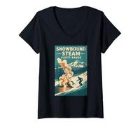 Womens Snowbound Steam Shirt Routt Range Skier Hot Springs Colorado V-Neck T-Shirt