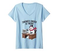Womens Snowed Under at Work Funny Office Holiday V-Neck T-Shirt