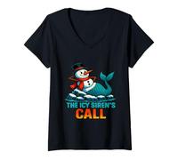 Womens Snowman Mermaid for Oceanographers - The ICY Siren’s Call V-Neck T-Shirt