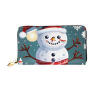 Womens Snowman Print Leather Wallet with Zipper Black One Size Black One Size Black One Size, Black/White, One Size