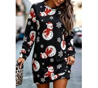 Women's Snowman Print Long Sleeve Sweatshirt Dress Fall Winter Mini Dress | Loose Straight Silhouette/Crew Neck Sweatshirt Dress