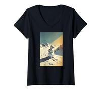 Women's Snowman Skiing V-Neck T-Shirt