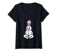 Womens Snowman with Bubble Tea Funny Winter Boba V-Neck T-Shirt