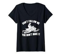 Womens Snowmobile Don’t Follow Me Funny Winter Sport Adventure V-Neck T-Shirt