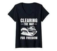 Womens Snowplow Driver CLEARING The Way for Freedom Snow Plow V-Neck T-Shirt