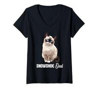 Womens Snowshoe Cats Cat Kitten Snowshoe Dad V-Neck T-Shirt