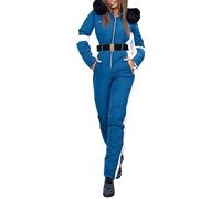 Women's Snowsuit, Women's One-Piece Ski Overall Waterproof Windproof Winter Warm One-Piece Ski Overall, Women's Ski Suit One-Piece with Hood Jumpsuit for Hiking Climbing Insulated Snowboarding, XL