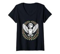Womens Snowy Owl Under Full Moon with Holly Winter Wreath V-Neck T-Shirt