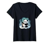 Women's Snowy Pine Forest Christmas Vector Graphic Art V-Neck T-Shirt