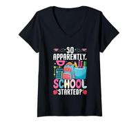 Womens So Apparently School Started Cute Backpack Pencils V-Neck T-Shirt
