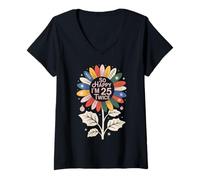 Womens So Happy I'm 25 Twice Sunflower Funny 50th Birthday 50 Year V-Neck T-Shirt
