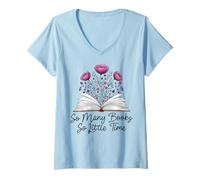 Women's So Many Books But So Little Time Floral Bookworm V-Neck T-Shirt