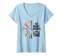Womens So Many Books Little Time, Retro Bookish Book Lover V-Neck T-Shirt
