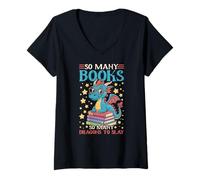 Womens So Many Books so Many Dragons to Slay Fantasy Creature V-Neck T-Shirt