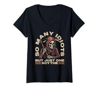 Womens So Many Idiots But Just One Grim Reaper The Angel Of Death V-Neck T-Shirt