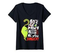 Womens So, Put Your Paws All Over me, You Zombie Cat V-Neck T-Shirt
