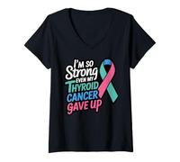 Women's So Strong Survivor Ribbon Warrior Thyroid Cancer V-Neck T-Shirt