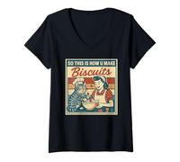 Womens So This Is How You Make Biscuits Retro Pastry Baker Cat V-Neck T-Shirt